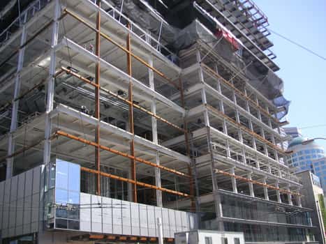 Commercial construction site Montreal aerial view